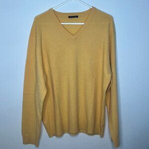 Men's 100% Cashmere Yellow Sweater V-Neck Long Sleeves Size Large
